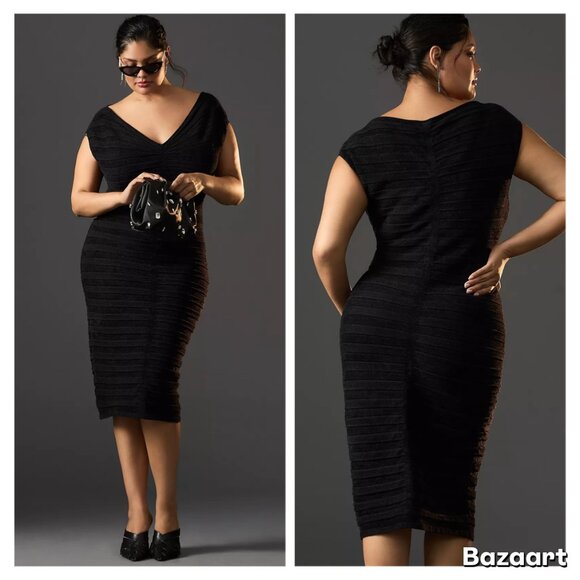 NWT Anthropologie V-Neck Chenille Midi Dress - Picture 3 of 6